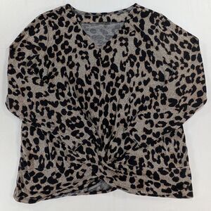 Maurices Women's Size 2 Leopard Animal Print Front Knot Long Sleeve Tee 24/7